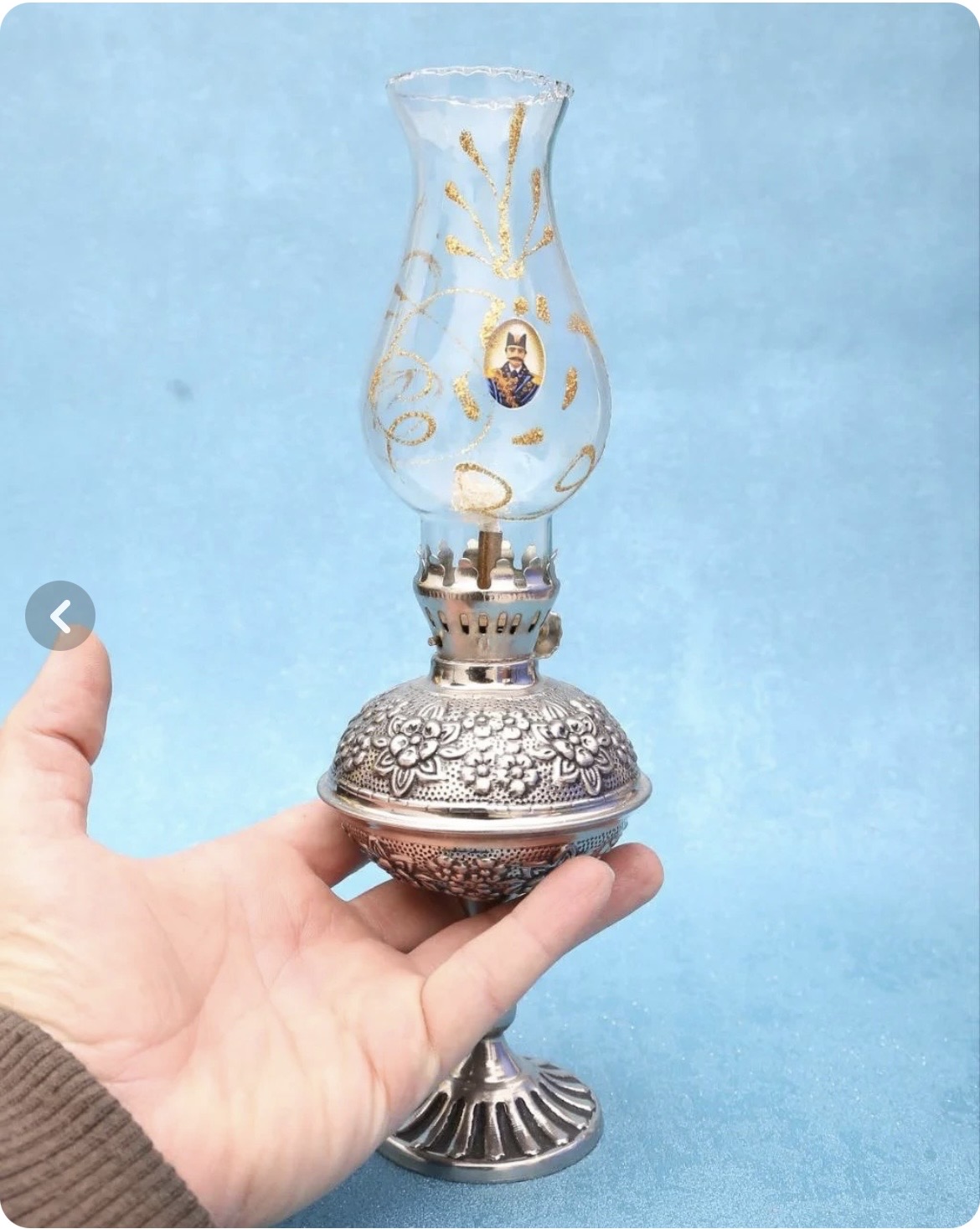 چراغ گرد سوز مسی مدل گلبرگ با ابکاری کروم