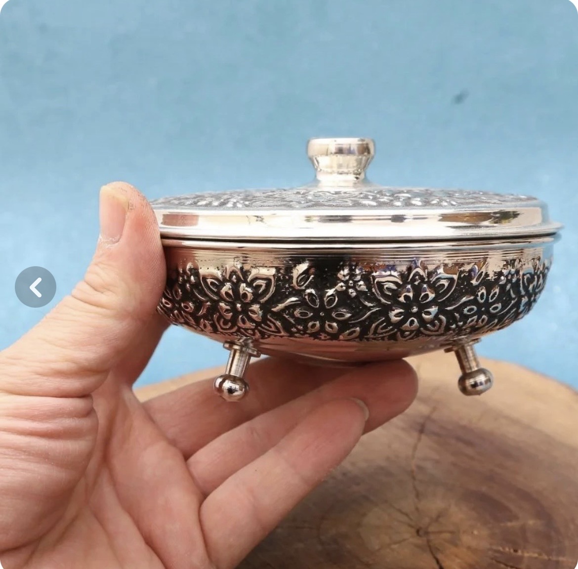 قندان سه پایه گلبرگ با ابکاری کروم