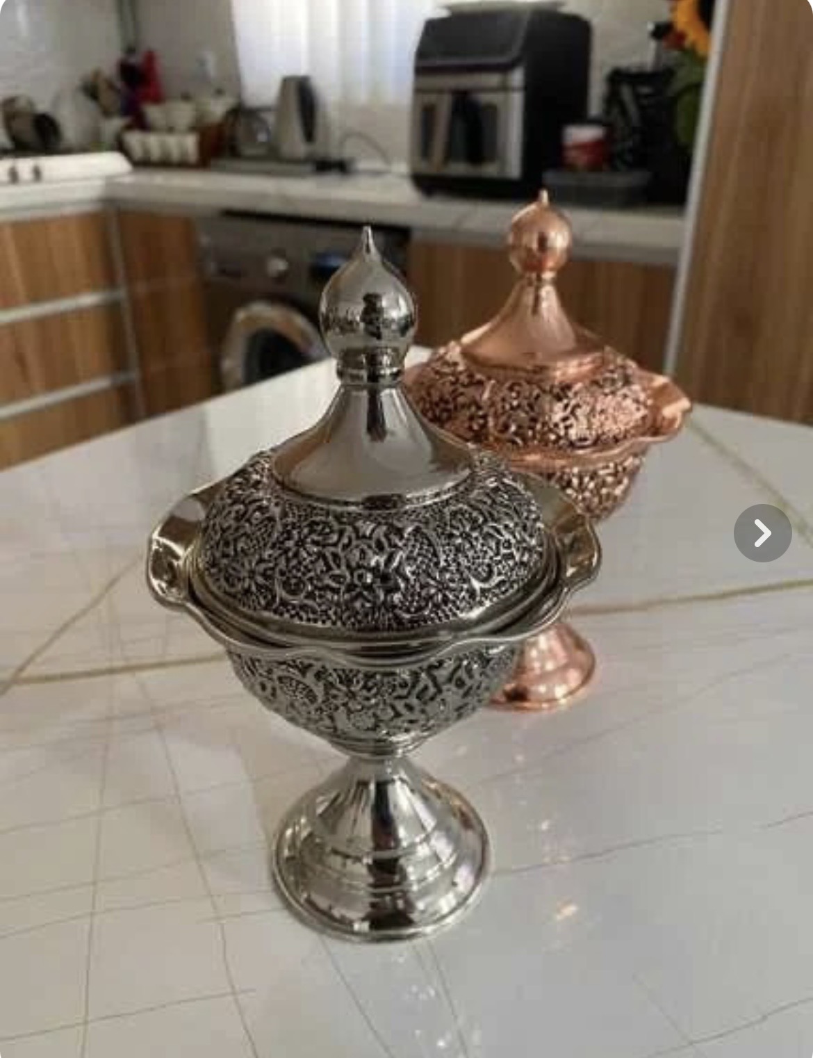 قندان مسی پایه دار با ابکاری کروم